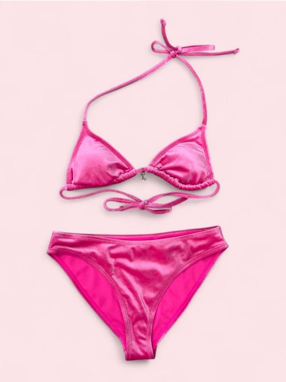 Juicy Couture Bright Hot Pink Velvet Triangle Bikini Set